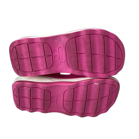 Crocs Pink Platform Slide Sandals Triple Straps Cushioned Sole Size 10 - Picture 7 of 8